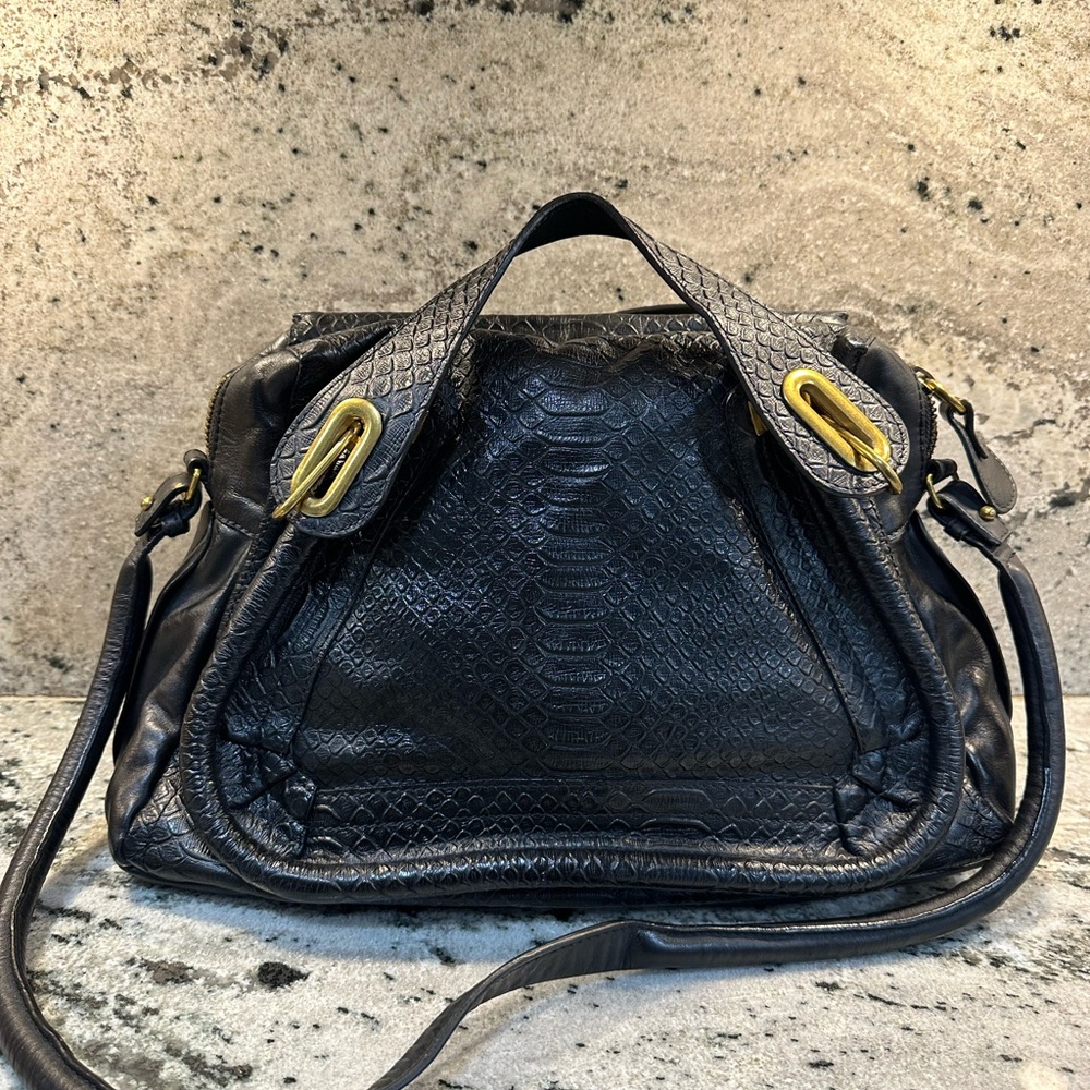 ❌SOLD❌ Black Designer Handbag with Gold Accents